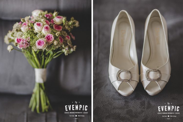 Ramo de flores y zapatos para boda